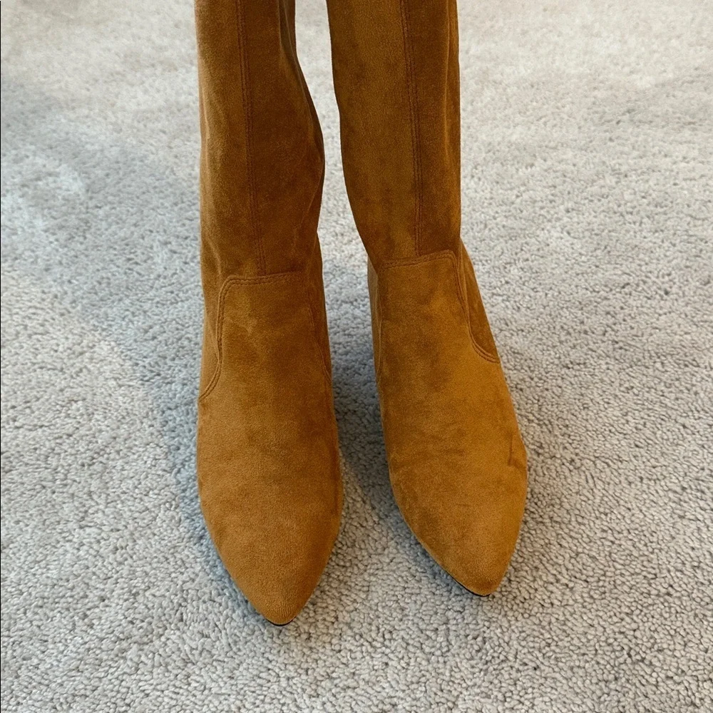 Goodnight Macaroon ‘Marlo’ Over-The-Knee Boots | Size 37 | Tan Suede Leather